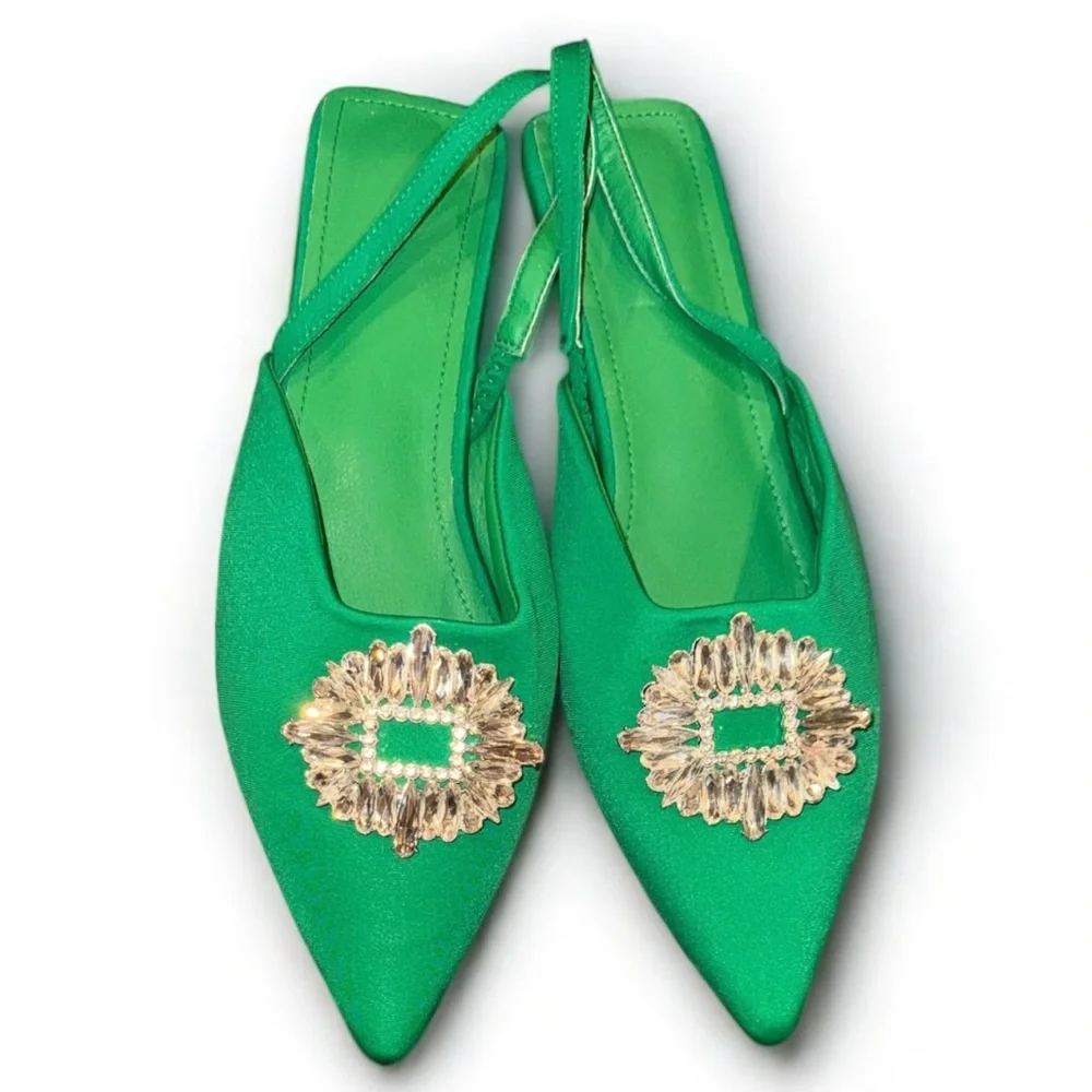 Elegant Green Women's Shoes‎ with Embellished Buckle Size 9